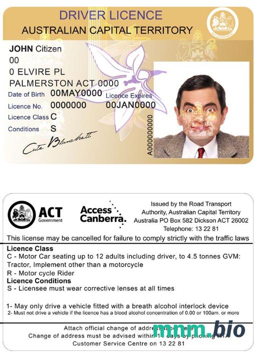 Szablon prawa jazdy Australia Capital state w formacie PSD, ze wszystkimi czcionkami